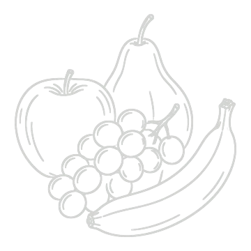 Line drawing for the “Fruits and Fruit Juices” group: an apple, a pear, grapes and a banana
